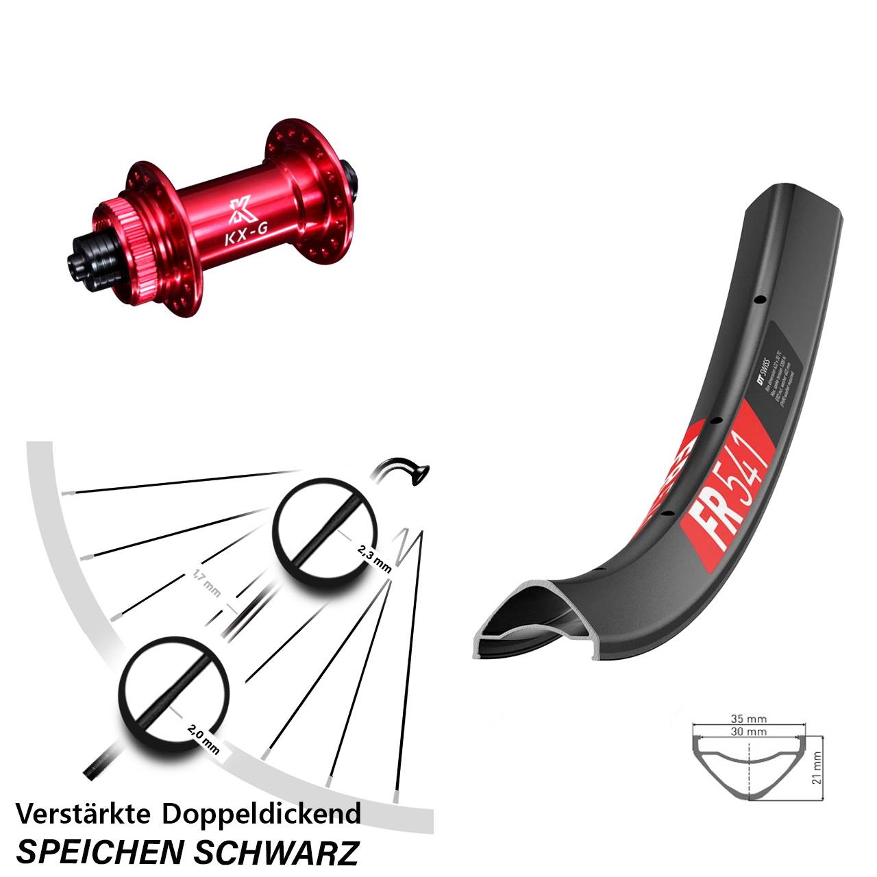 DT Swiss FR 541 KX-G rot 29 Zoll Disc Laufrad für Schnellspanner