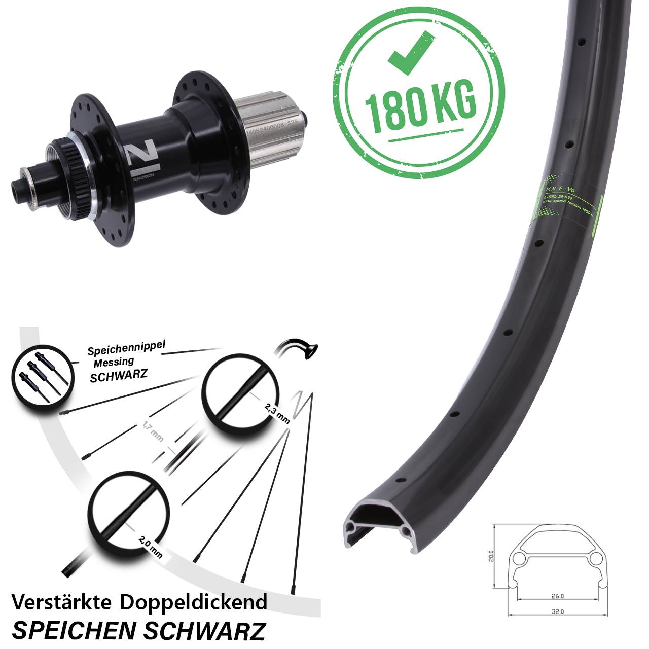 Disc Laufrad für Schnellspanner 26 Zoll KX Evo Novatec D042SB 8-12 fach