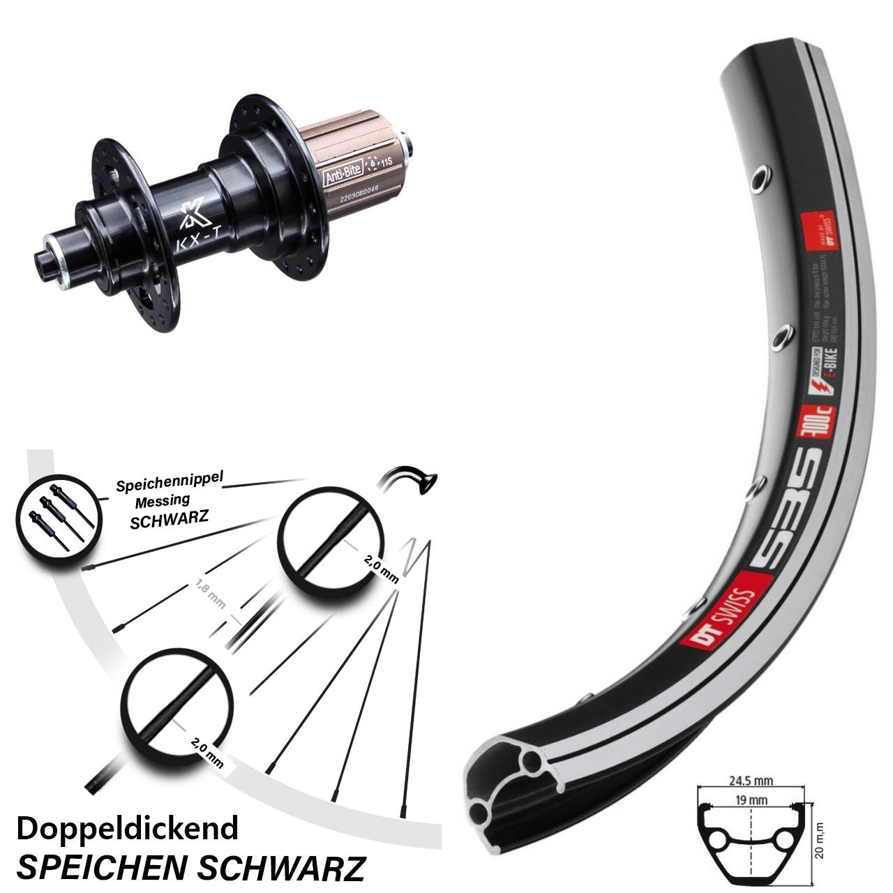 28 Zoll DT Swiss 535 KX-T Hinterrad QR 8-12 fach HG