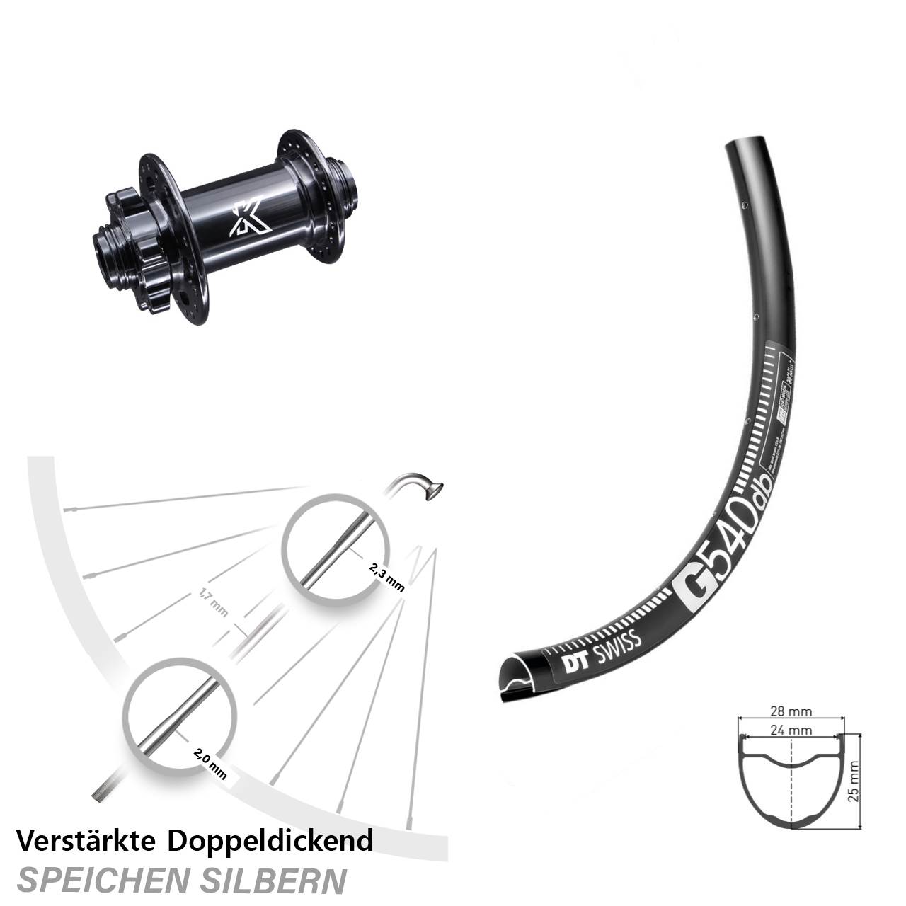 6-Loch Vorderrad 12x100 28 Zoll DT Swiss G 540 KX-M Gravel