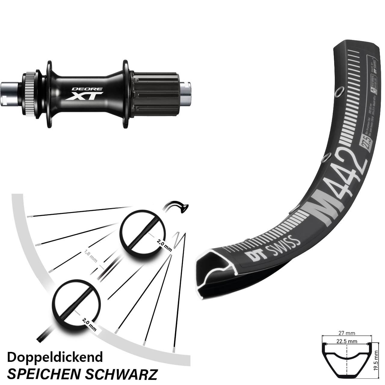 Centerlock Hinterrad 12x148 28 Zoll DT Swiss M 442 Shimano XT 8-11 fach