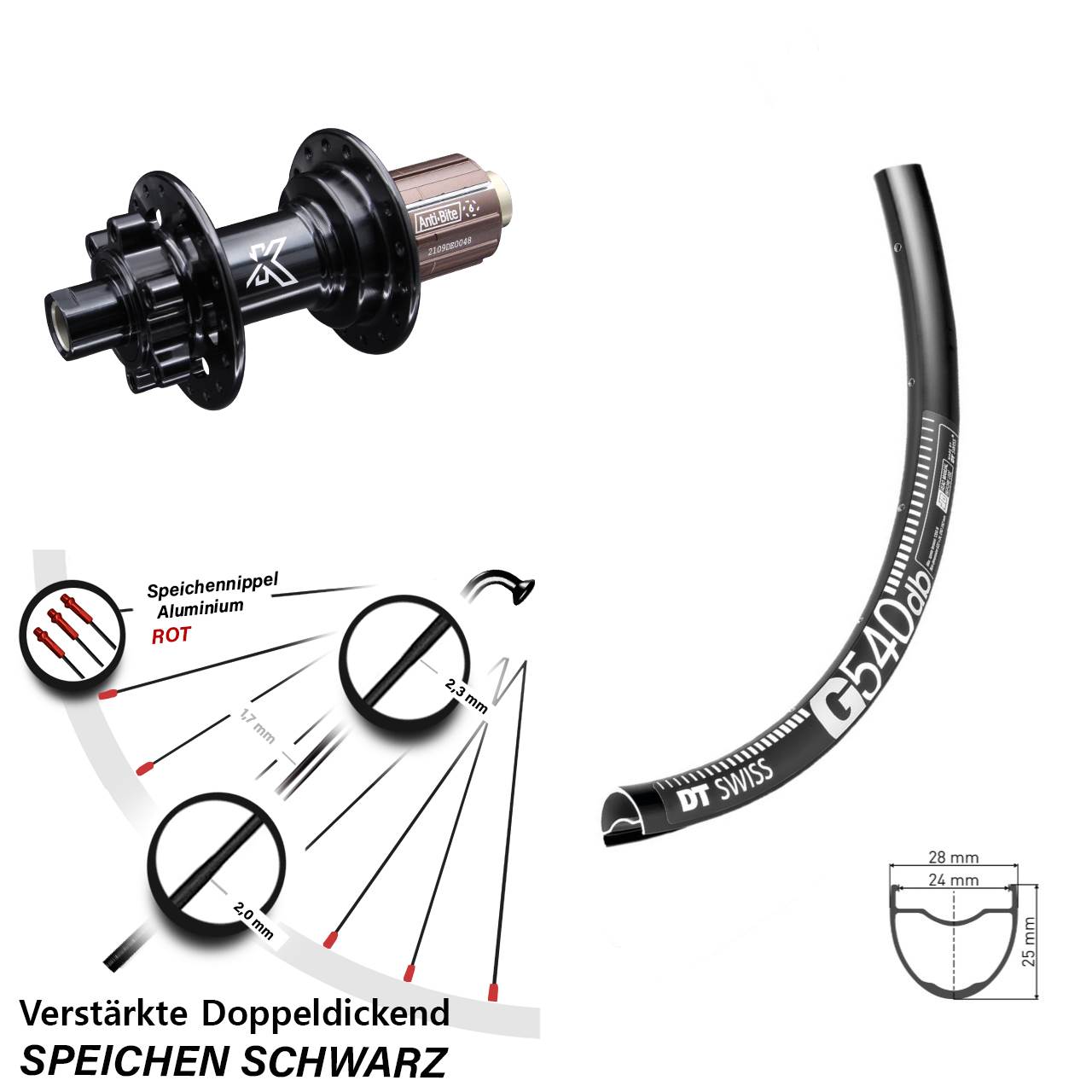 DT Swiss G 540 Gravel Hinterrad verstärkt KX-M Nabe 12x142 mm 6-loch Road 11-fach