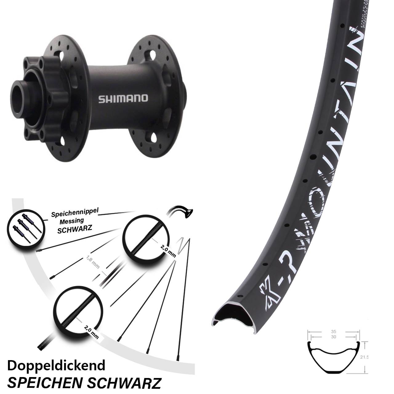KX-R Mountain Shimano HB-M758 27,5 Zoll Disc Laufrad 15x100