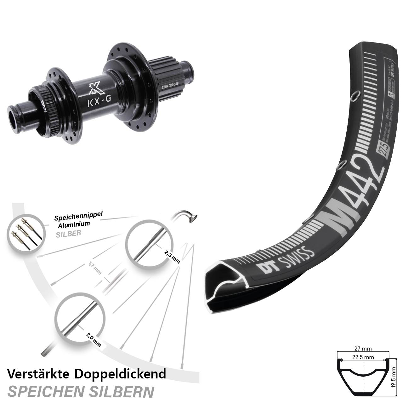 28 Zoll DT Swiss M442 KX-GS verstärkt Hinterrad Centerlock 12x142 Shimano Micro Spline