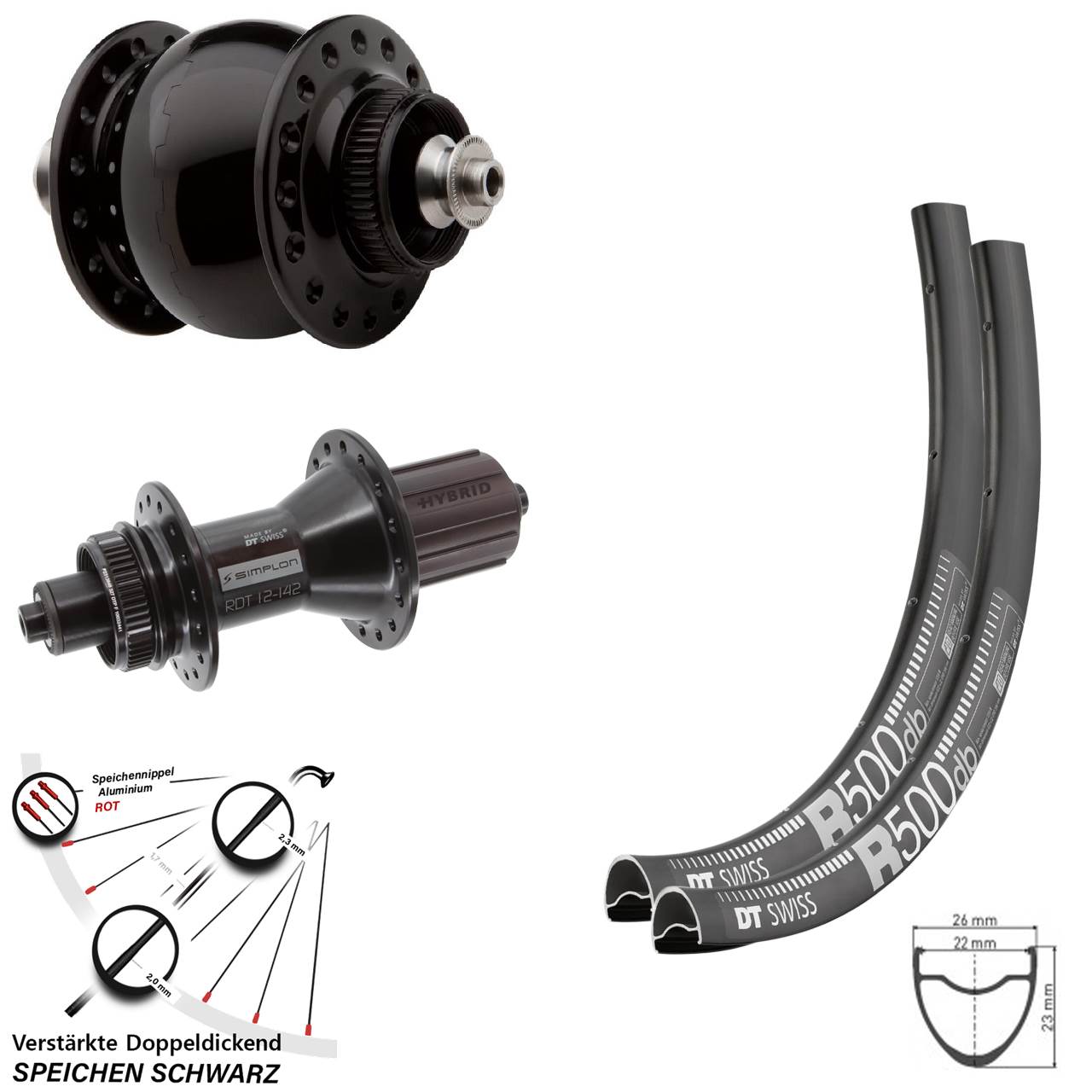 DT Swiss R500 370 Hybrid SON 28 29 Zoll Disc Laufradsatz für Schnellspanner 8-11 fach HG