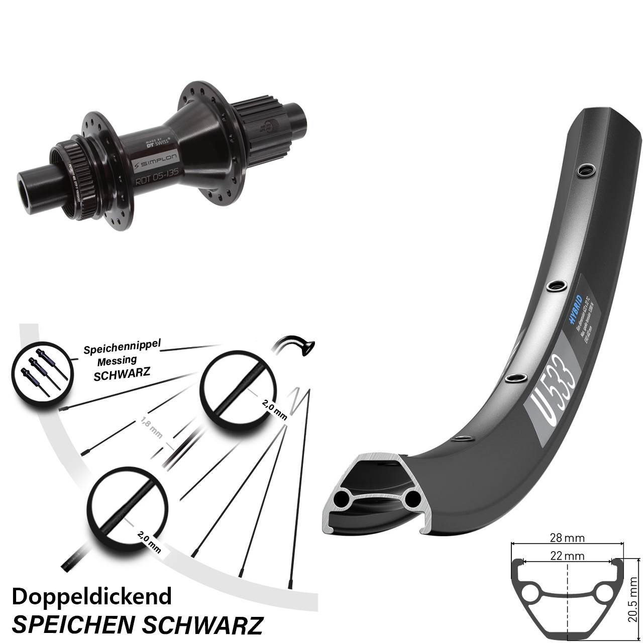 650B DT Swiss U533-370 Hybrid Hinterrad Centerlock 12x142 Micro Spline