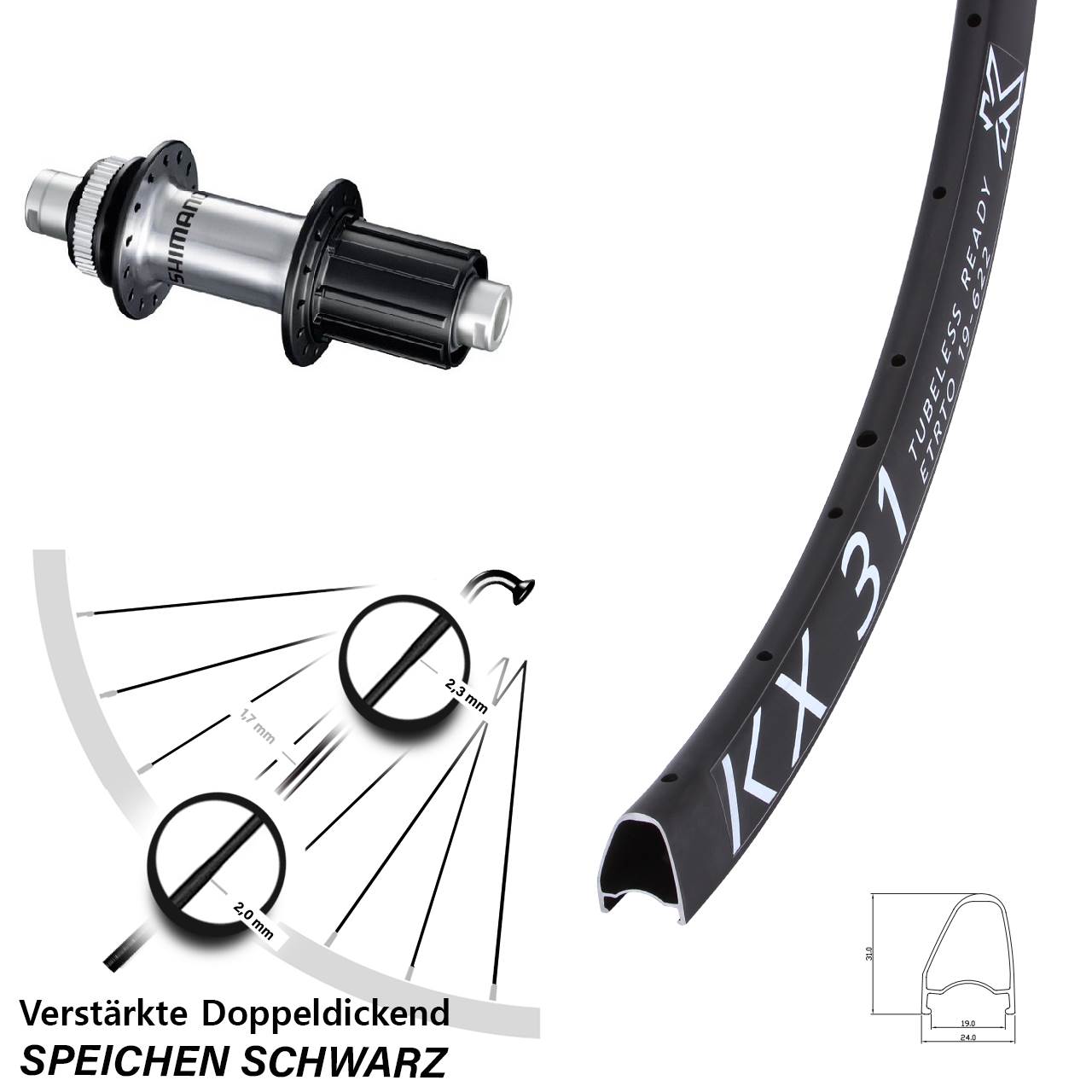 28 Zoll KX 31 Offset Shimano GRX Disc Hinterrad 12x142 8-12 fach