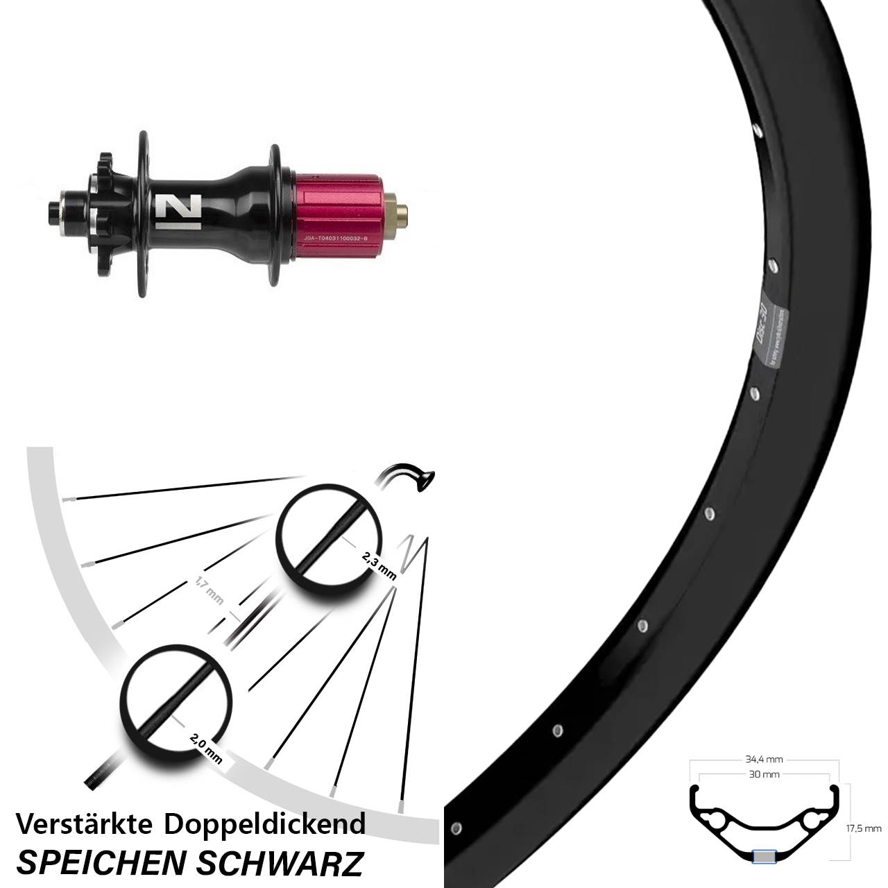 Ryde Disc 30 Novatec D792 27,5 Zoll 6-Loch Hinterrad QR 8-12 fach