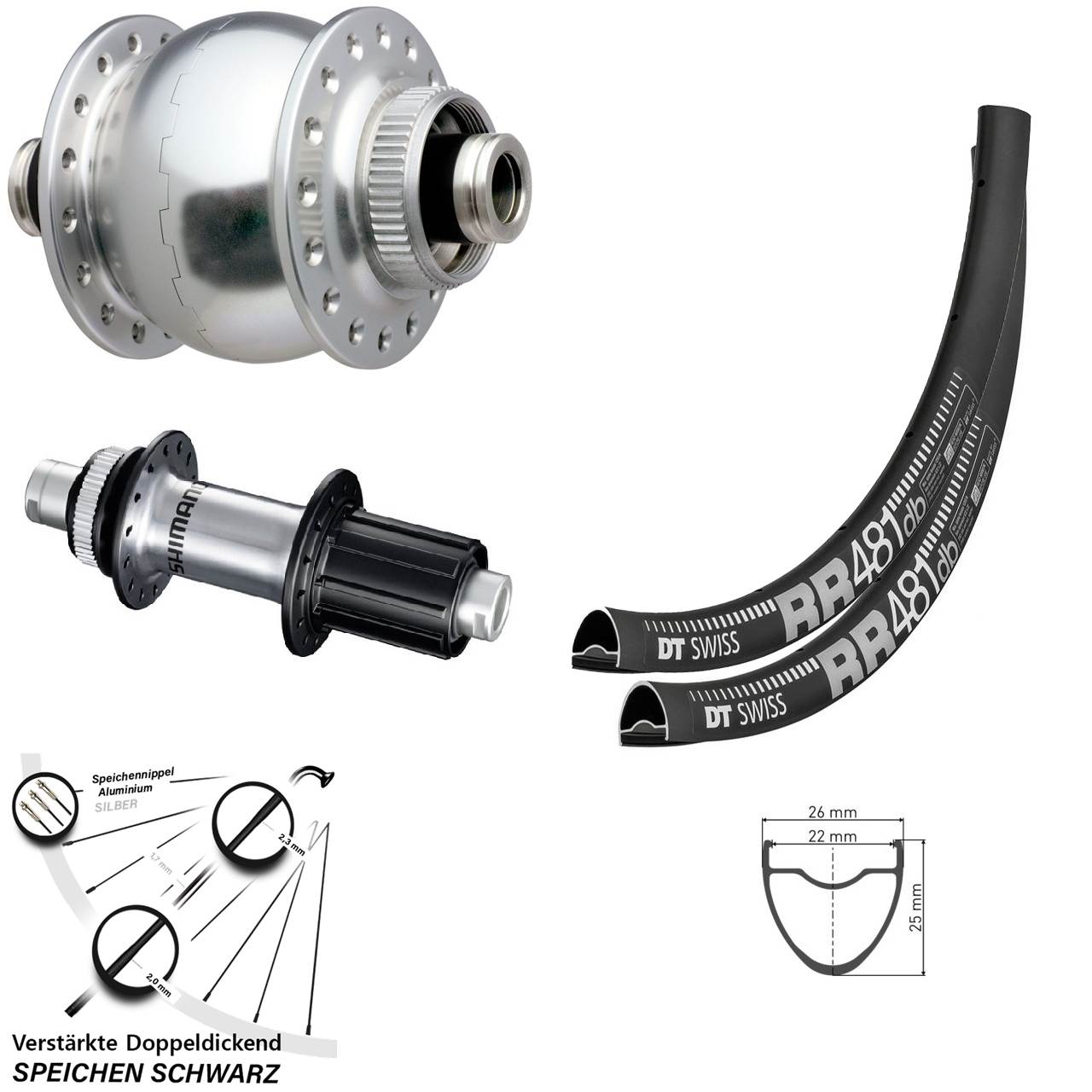 28 Zoll DT Swiss RR 481 SON delux Shimano GRX Centerlock Laufradsatz 12x100/142 8-12 fach