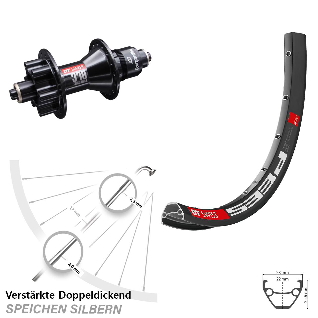 6-Loch Hinterrad QR 28 Zoll 533 D DT Swiss 370 SRAM XD