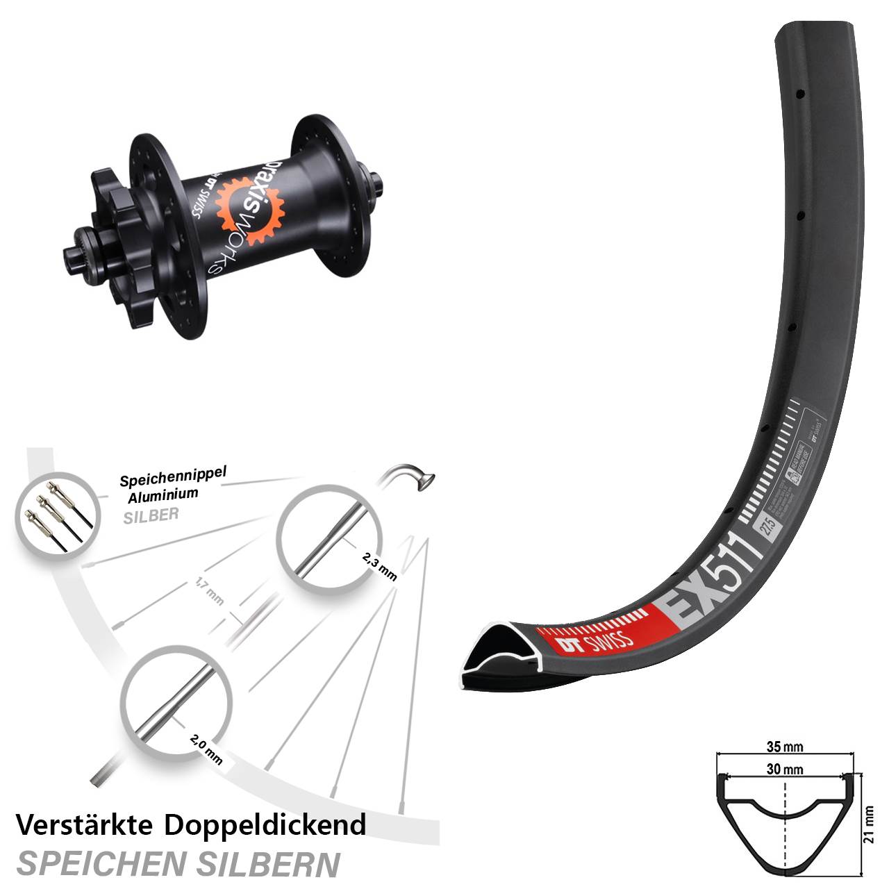 6-Loch Vorderrad 29 Zoll DT Swiss EX 511-350 QR