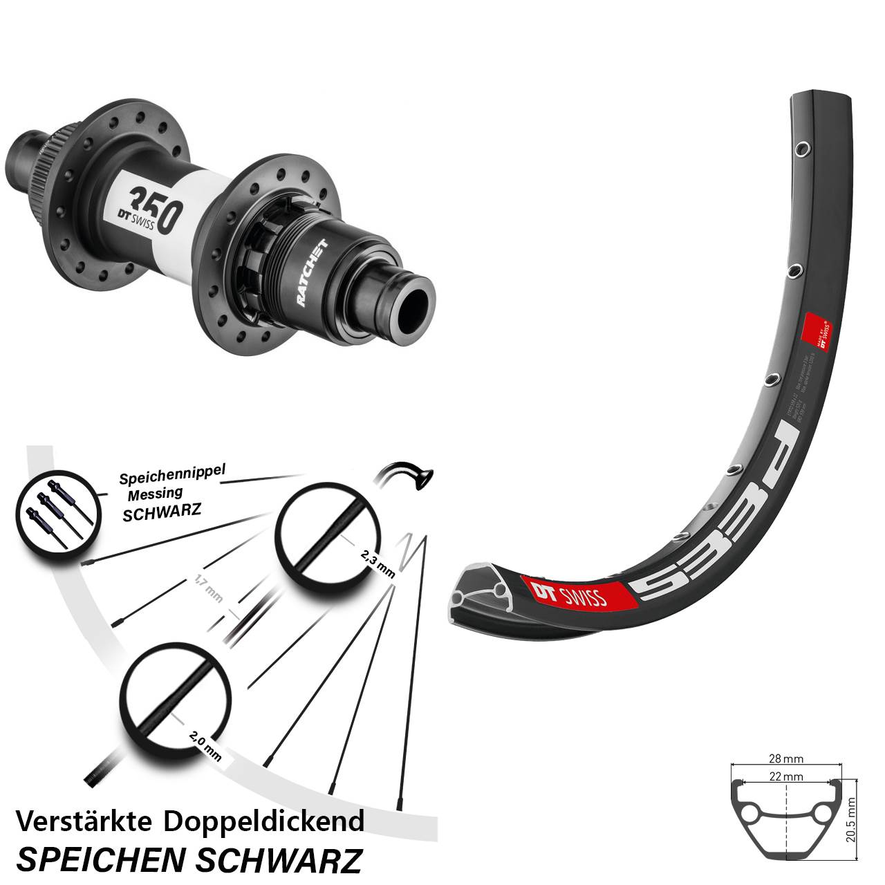 29 Zoll DT Swiss 533 D-350 SRAM XD Centerlock Hinterrad 12x142 11-12 fach