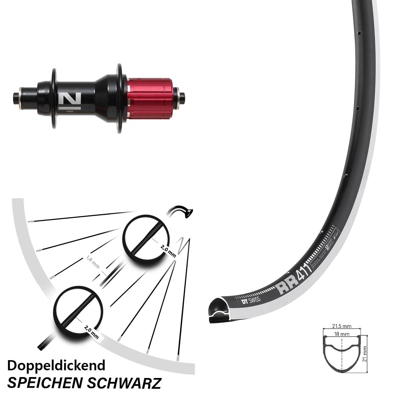 28 Zoll DT Swiss RR 411 Novatec F482SB Hinterrad QR 8-12 fach HG