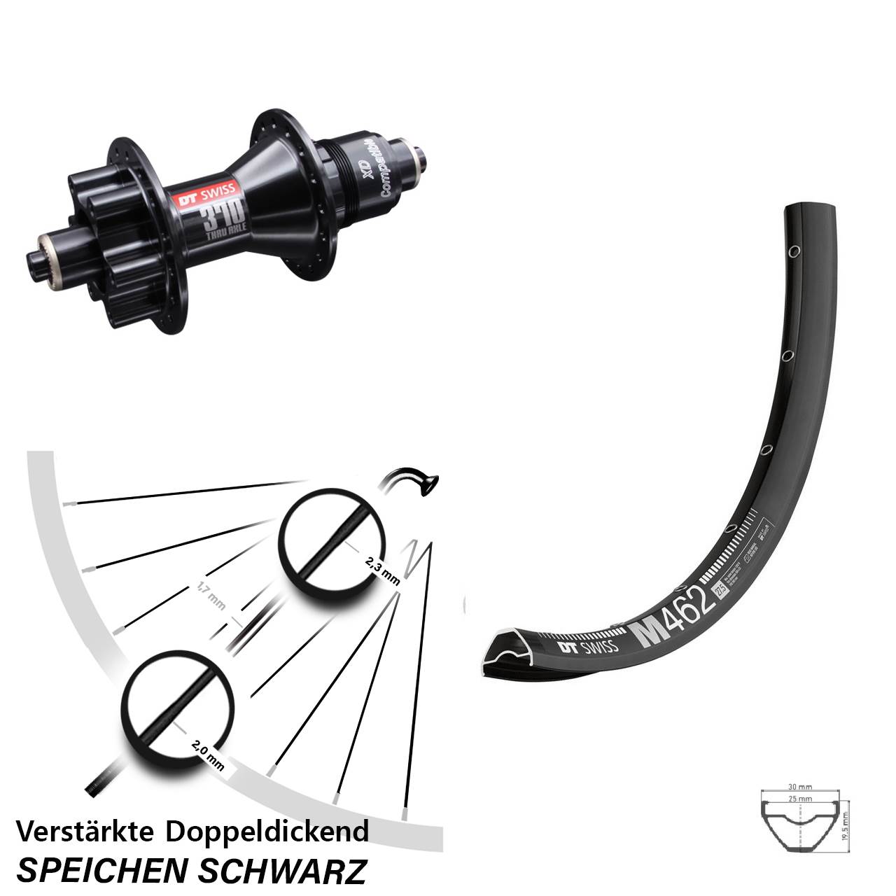 Disc Laufrad 27,5 Zoll M 462 DT Swiss 370 XD 11-12 fach für Schnellspanner