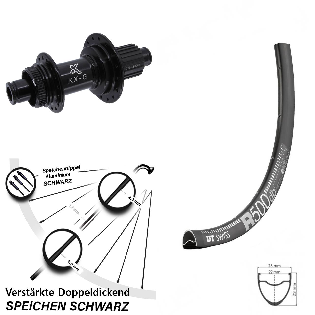 Hinterrad Centerlock 12x142 29 Zoll DT Swiss R500 KX-GS verstärkt Shimano Micro Spline