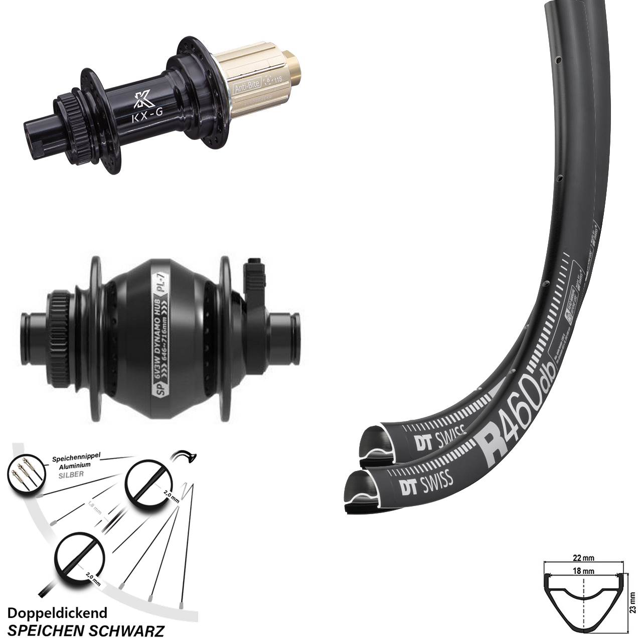 DT Swiss R 460 KX-G SP PL-7 28 Zoll Disc Laufradsatz 12x100/142 8-12 fach