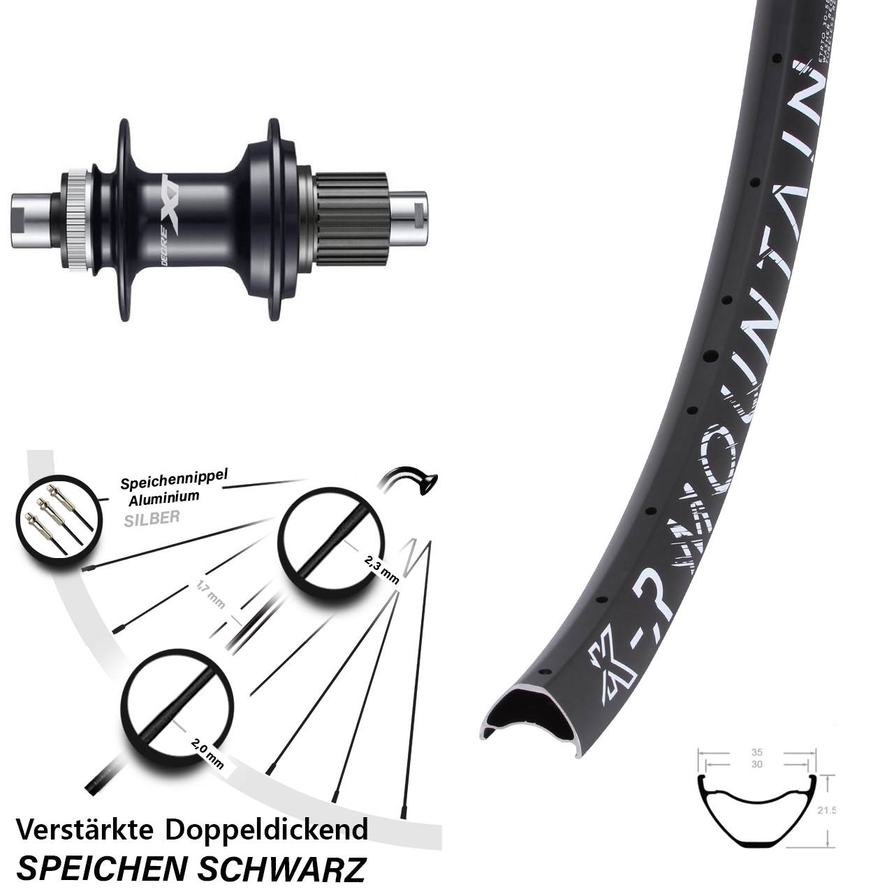 KX-R Mountain Shimano FH-M8110 29 Zoll Hinterrad Centerlock 12x142 Micro Spline