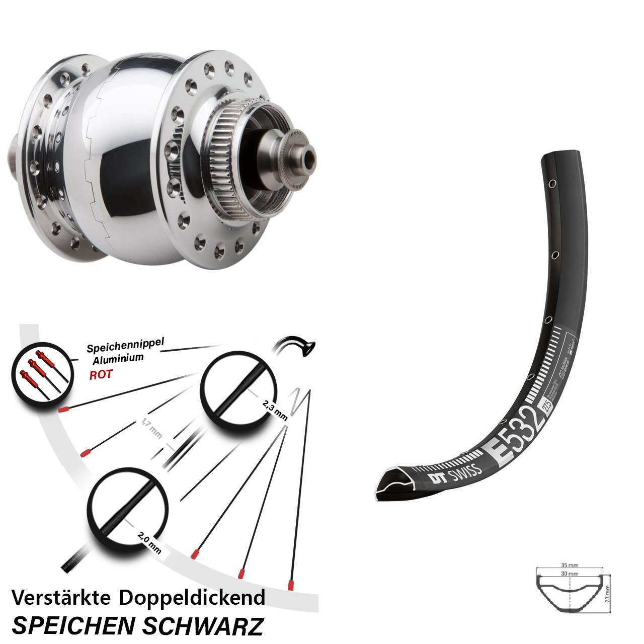 Centerlock Dynamo-Vorderrad für Schnellspanner 29 Zoll DT Swiss E 532 SONdelux