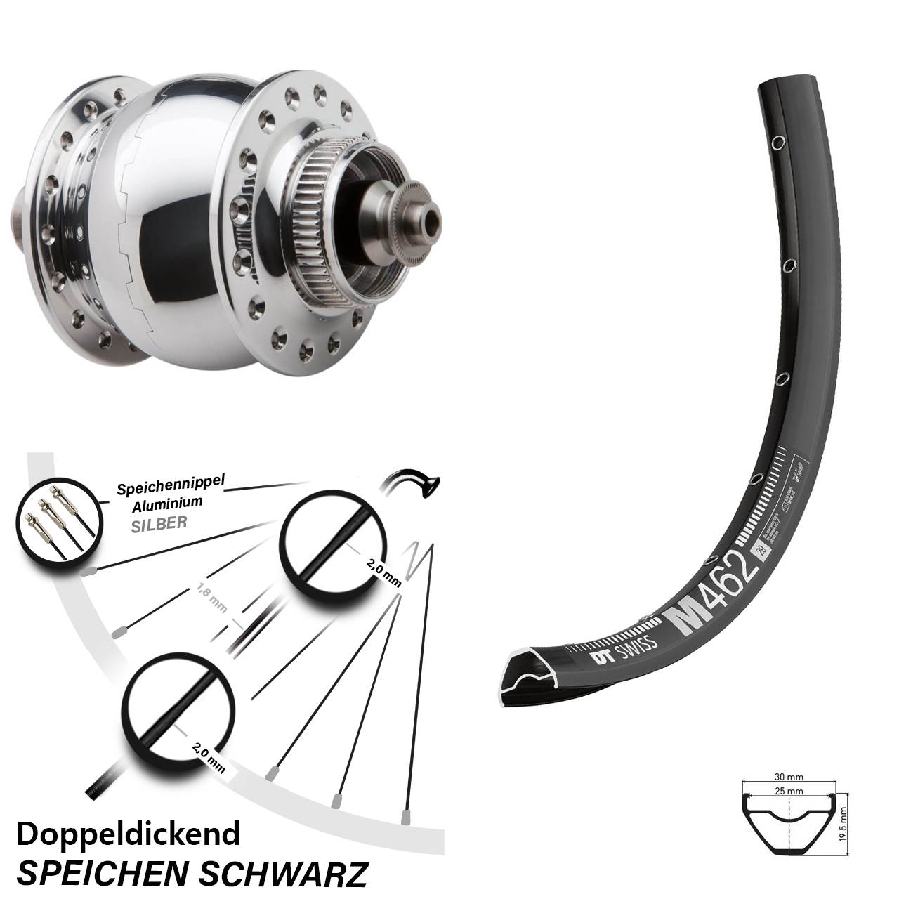 Disc Nabendynamovorderrad 27,5 Zoll DT Swiss M 462 SONdelux QR