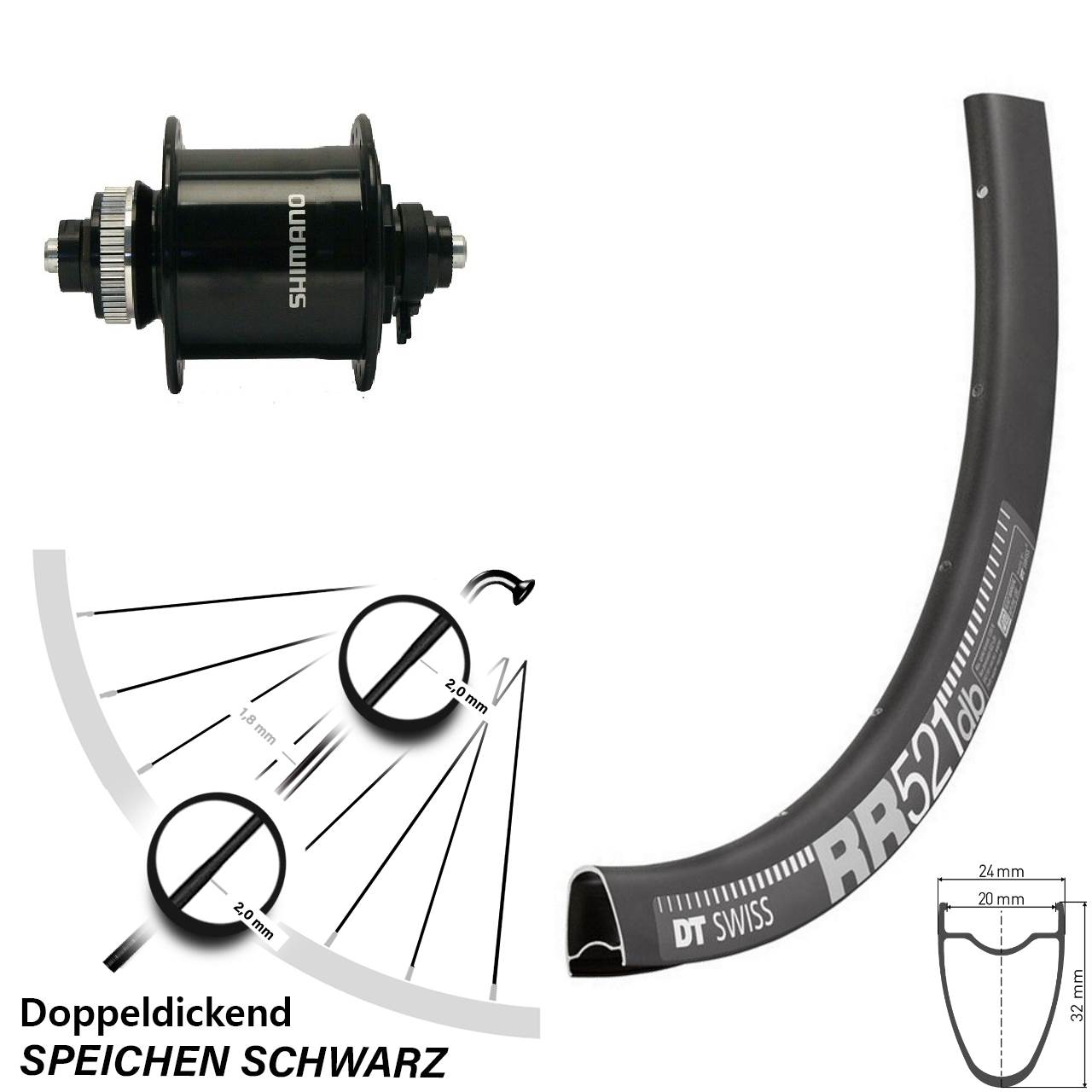 Vorderrad mit Nabendynamo Shimano DH-UR700 DT Swiss RR 521 DB 28 Zoll Centerlock