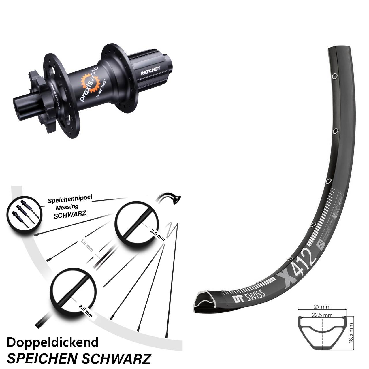 28 Zoll DT Swiss X 412-350 Hinterrad 6-Loch 12x142 8-11 fach