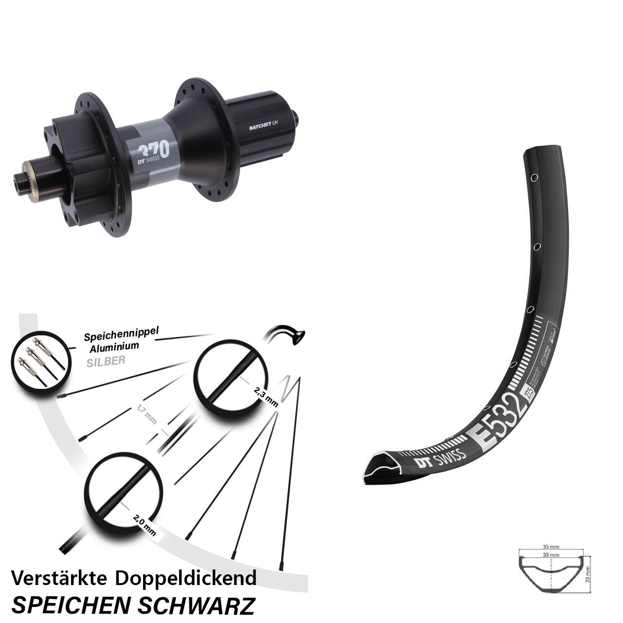 DT Swiss E532-370 29 Zoll Disc Laufrad für Schnellspanner 8-11 fach HG