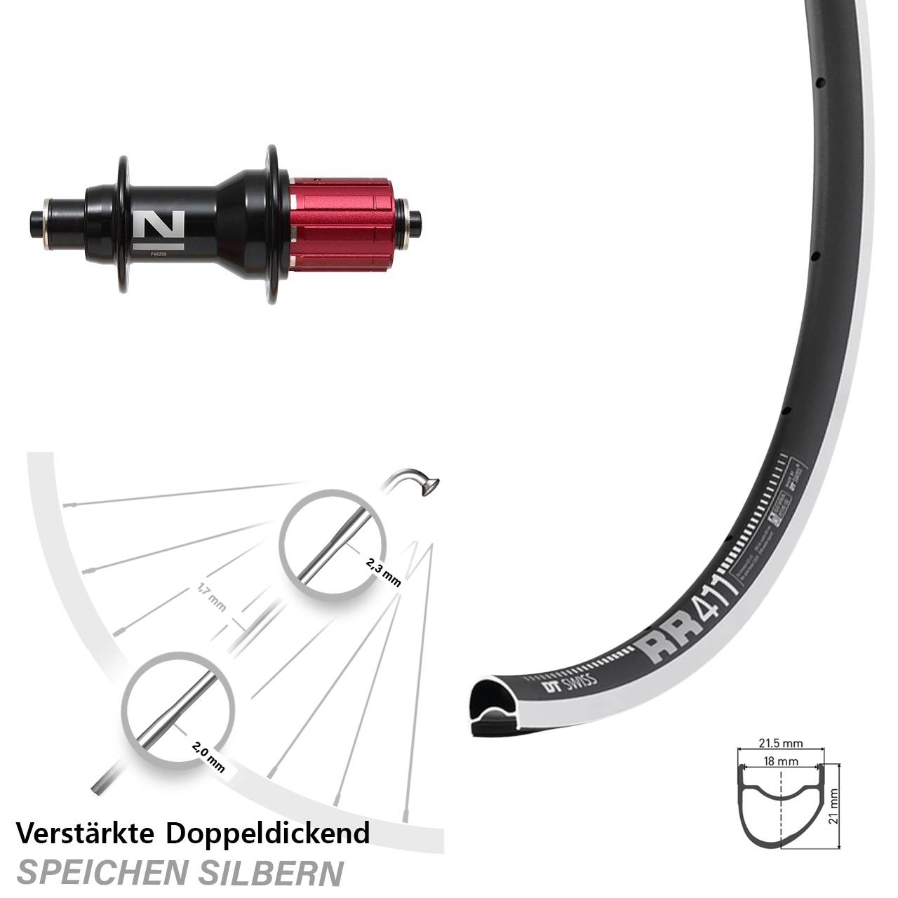28 Zoll DT Swiss RR411 OS Novatec Superlight Hinterrad QR 8-12 fach