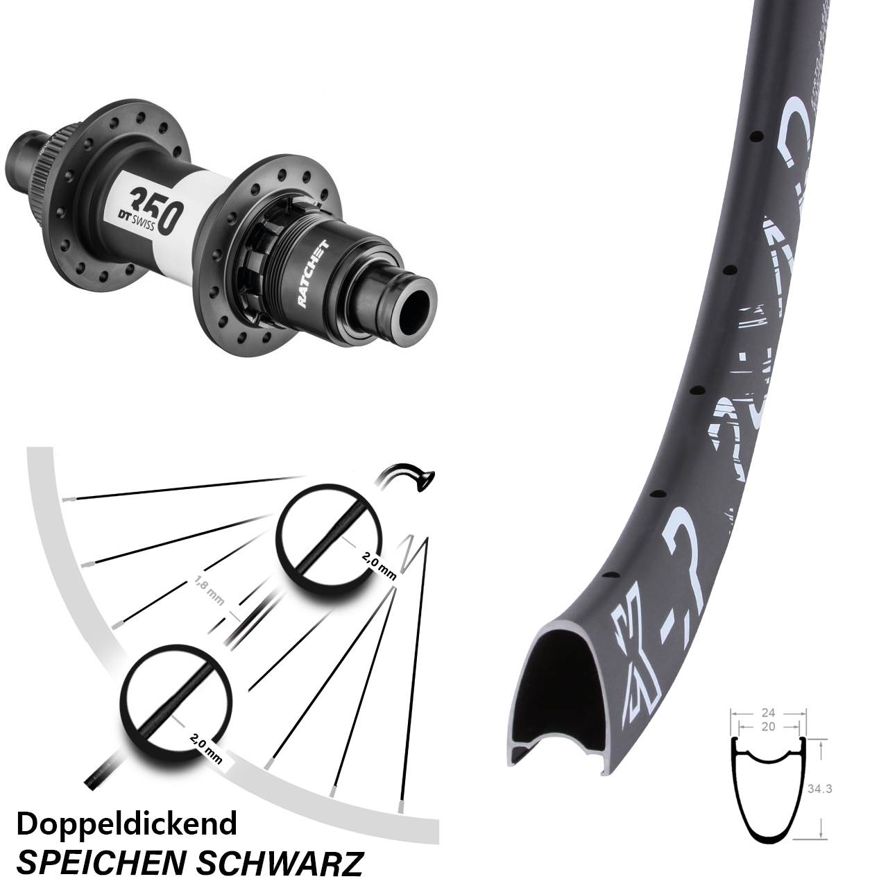 KX-R Road DT Swiss 350 28 Zoll Hinterrad Centerlock 12x142 XD