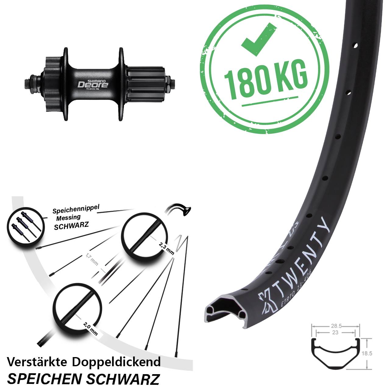 Disc Laufrad 20 Zoll KX Twenty Shimano Deore 8-11 fach für Schnellspanner