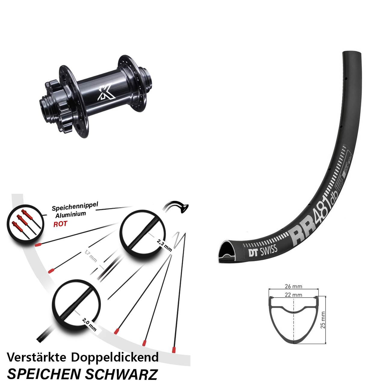Vorderrad 6-Loch 15x100 28 Zoll DT Swiss RR481 KX-M