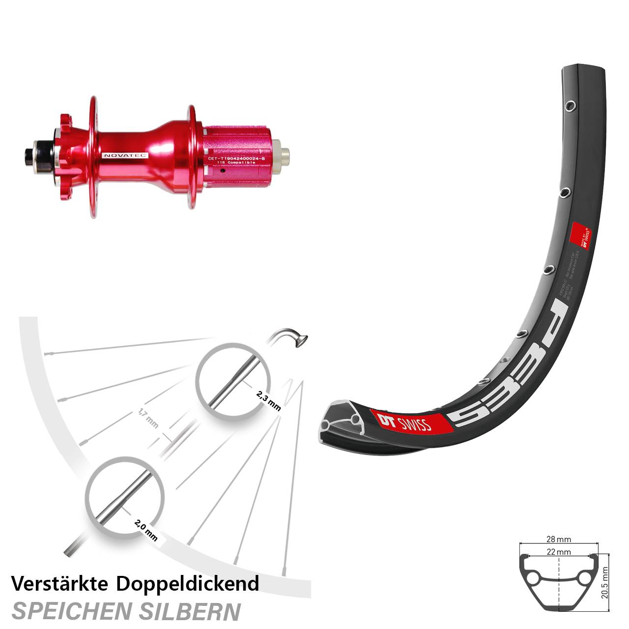 28-29 Zoll DT Swiss 533d Novatec D792 Disc Hinterrad für Schnellspanner 8-12 fach HG