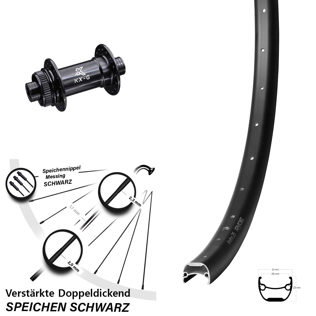 Vorderrad Centerlock 28 Zoll Ryde Andra 25 KX-G 15x100