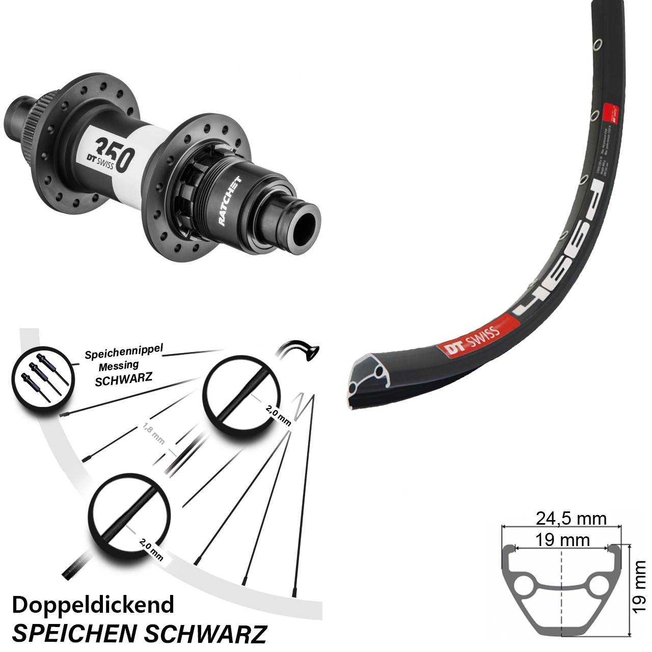 Hinterrad Centerlock 12x142 28 Zoll DT Swiss 466d-350 SRAM XD