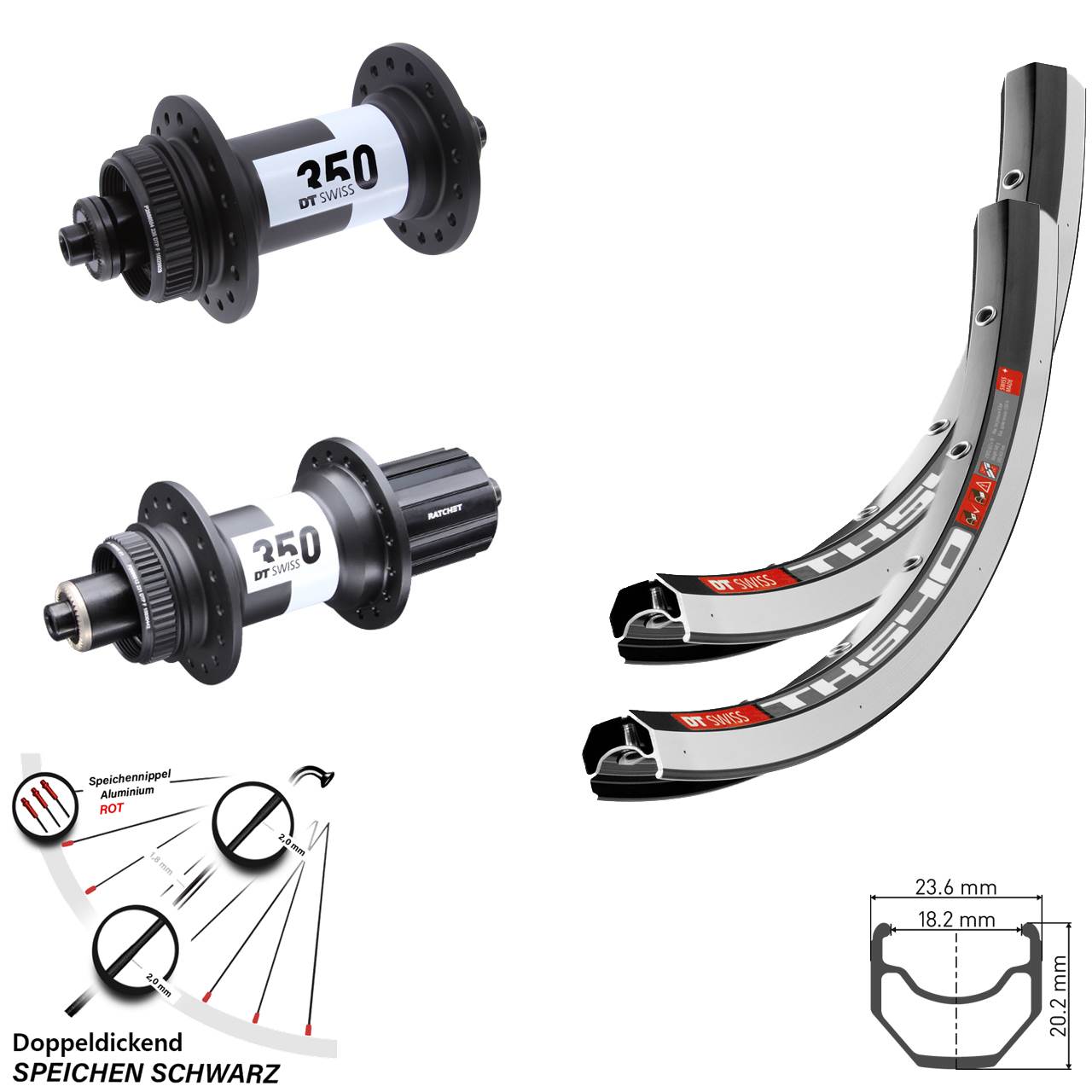 Laufradsatz 28 Zoll DT Swiss TK 540-350 DT Swiss Ratchet 36 8-11 fach HG QR Disc