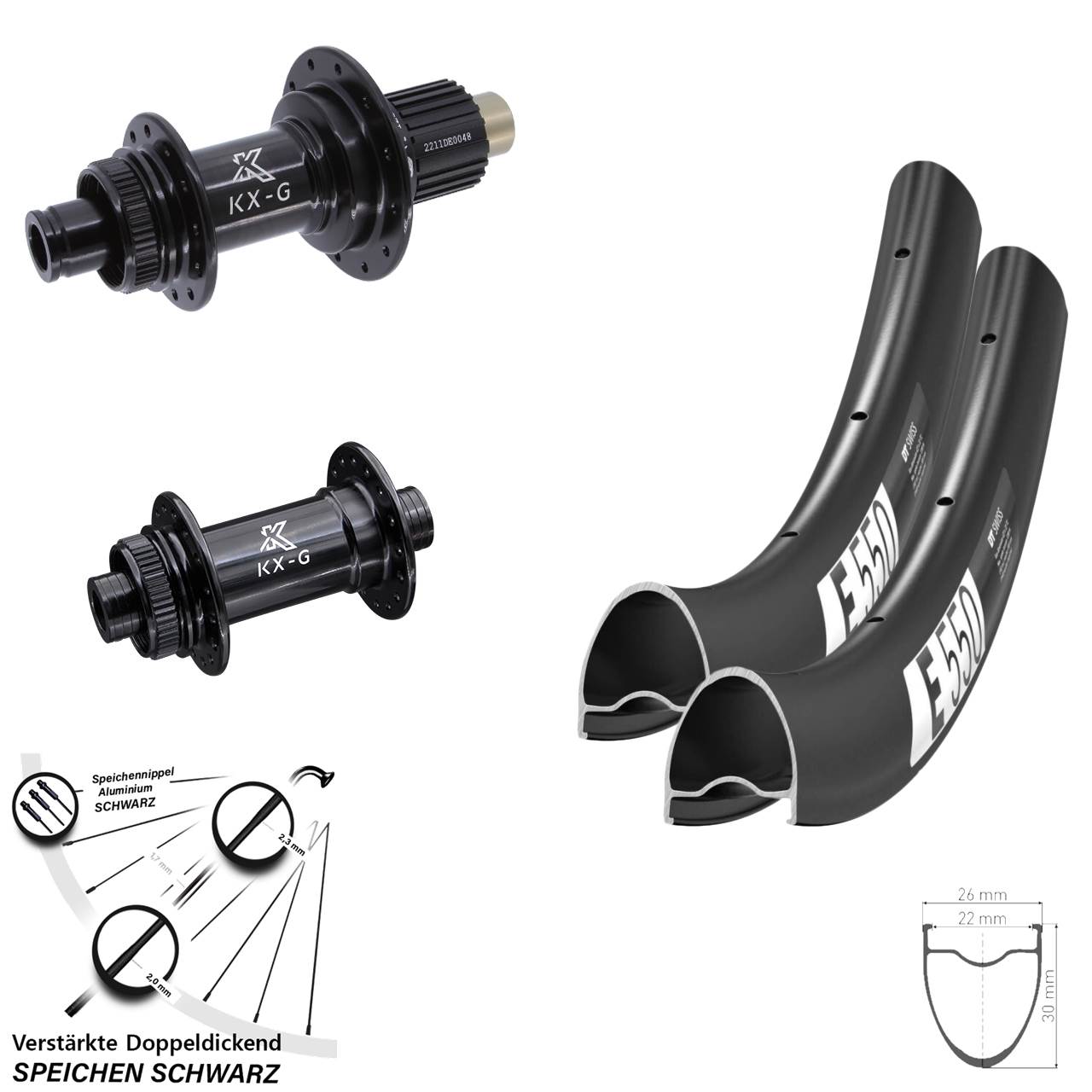 Disc Laufradsatz 12x100/142 28 Zoll DT Swiss E550 KX-G Micro Spline