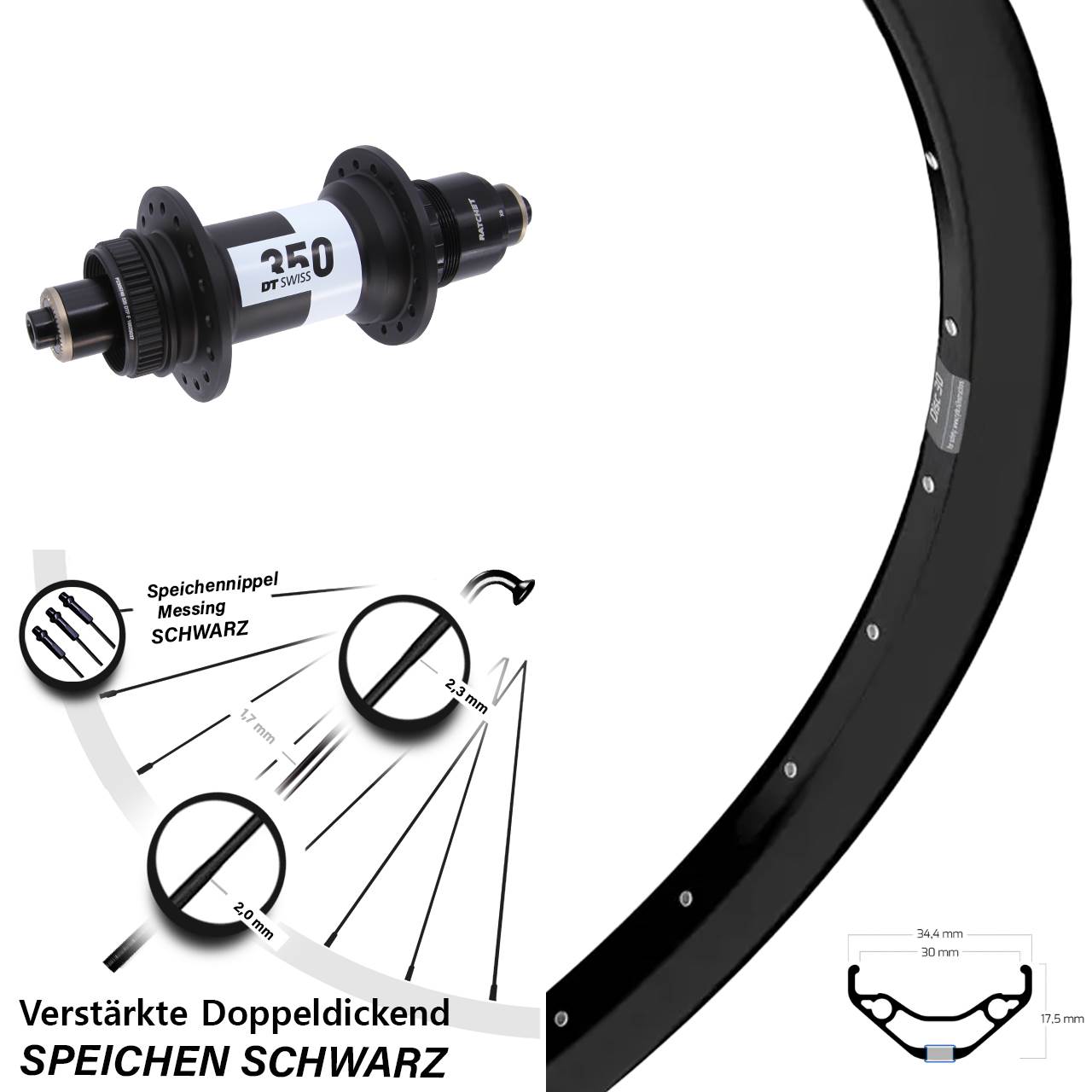 27,5 Zoll Ryde Disc 30 DT Swiss 350 Centerlock Hinterrad QR XD 11-12 fach