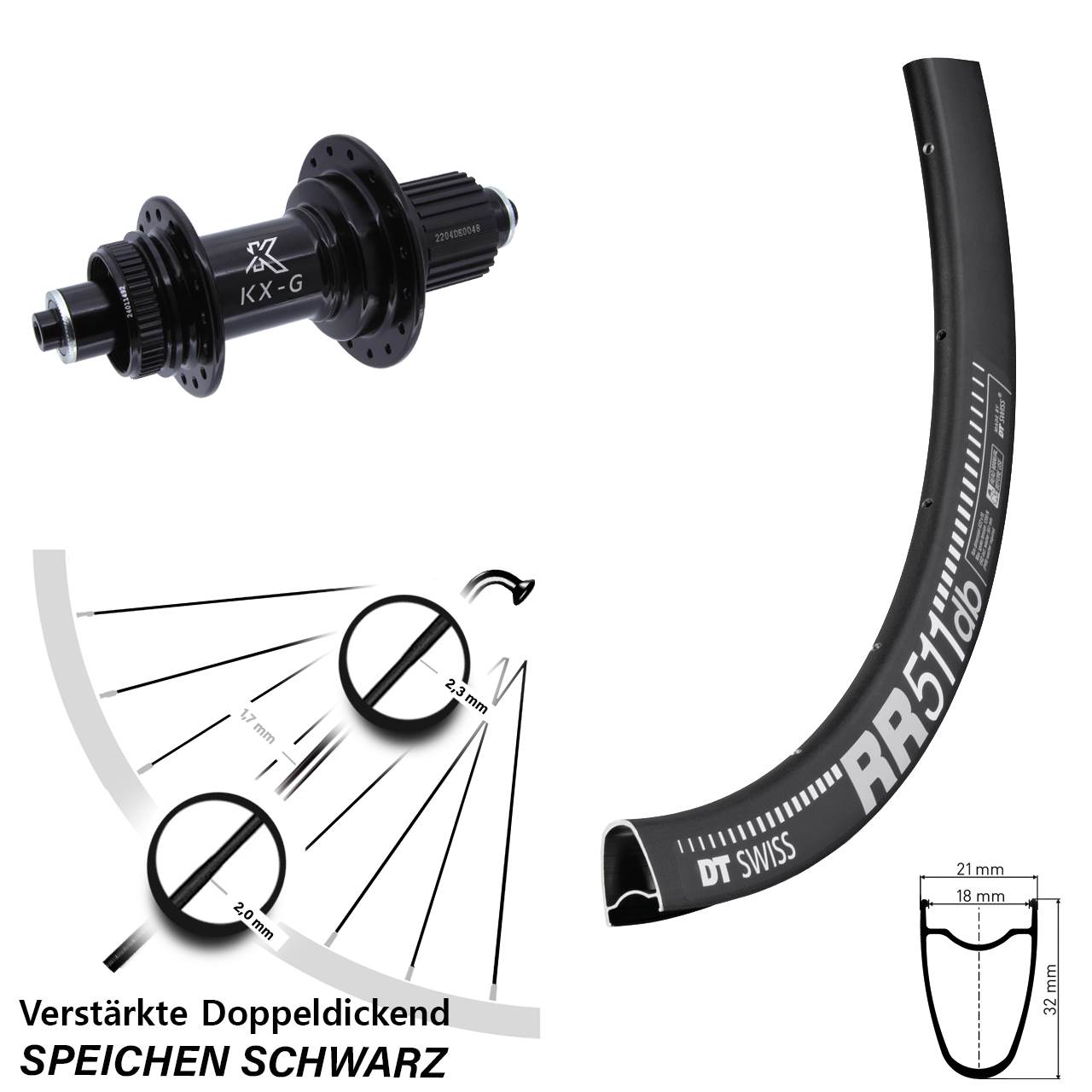 28 Zoll DT Swiss RR511 KX-GS verstärkt Centerlock Hinterrad QR Shimano Micro Spline