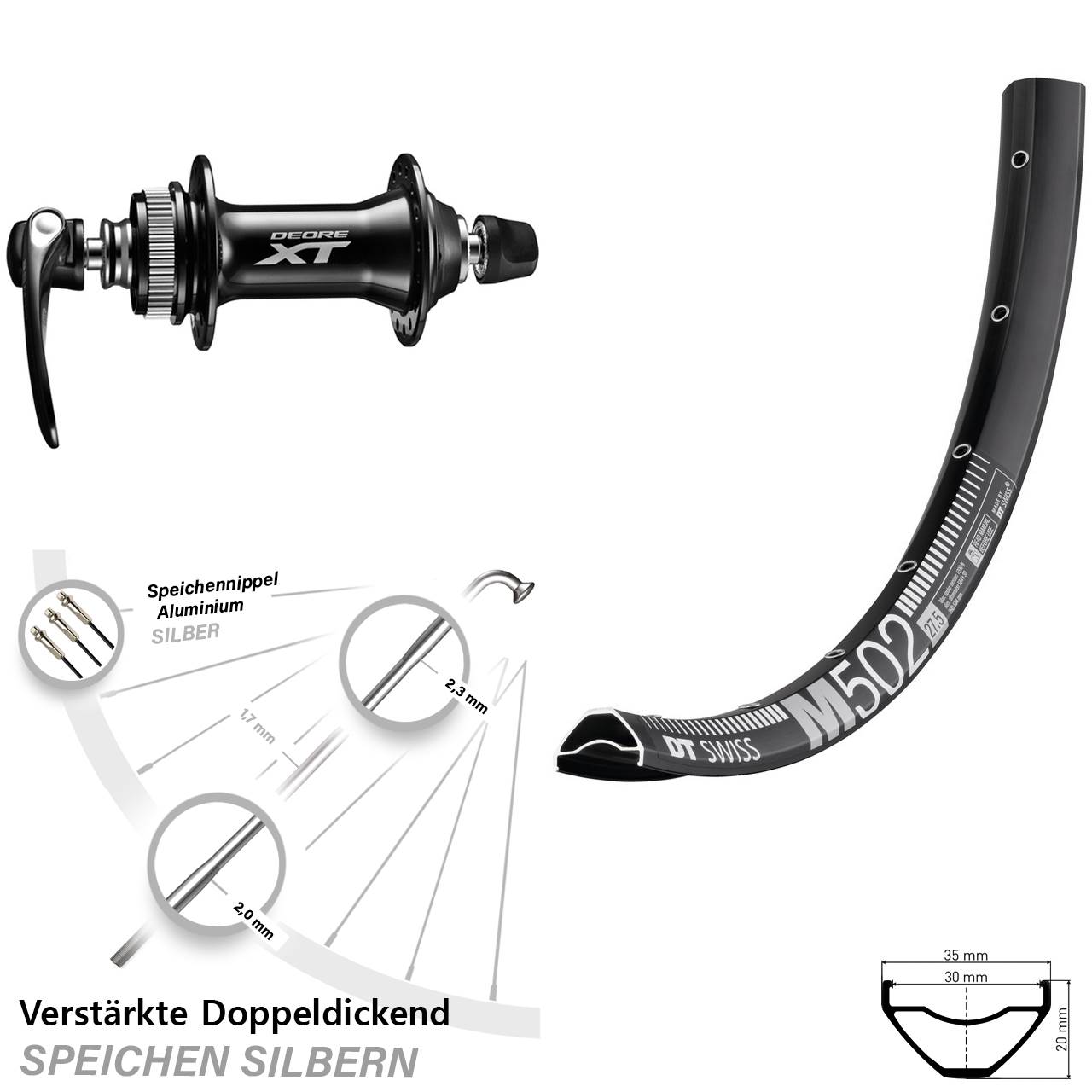 Disc Laufrad 29 Zoll DT Swiss M502 Shimano HB-M8000 QR