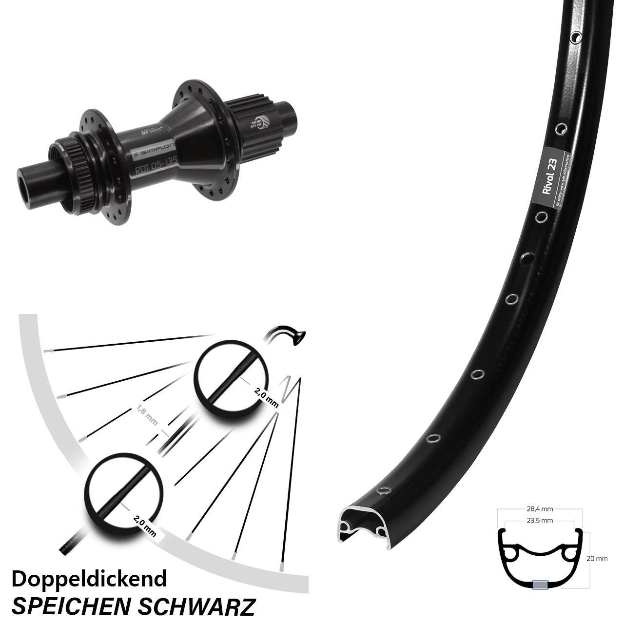 Ryde Rival 23 DT Swiss 370 Hybrid 27,5 Zoll Hinterrad Centerlock 12x142 Micro Spline