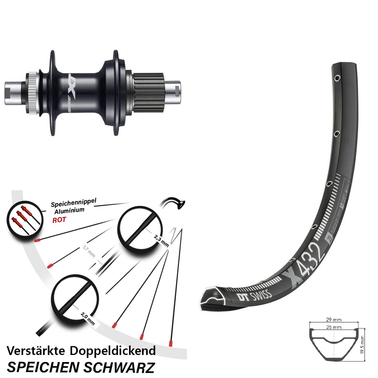 Hinterrad Centerlock 12x142 29 Zoll DT Swiss X432 Shimano XT Micro Spline