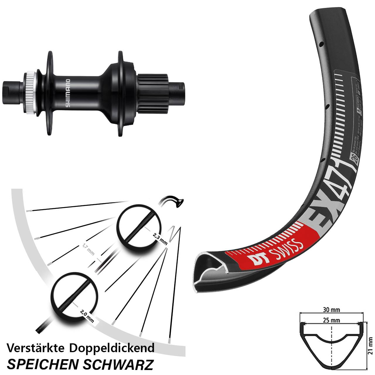 DT Swiss EX 471 Shimano FH-MT510B 29 Zoll Hinterrad Centerlock 12x148 Micro Spline