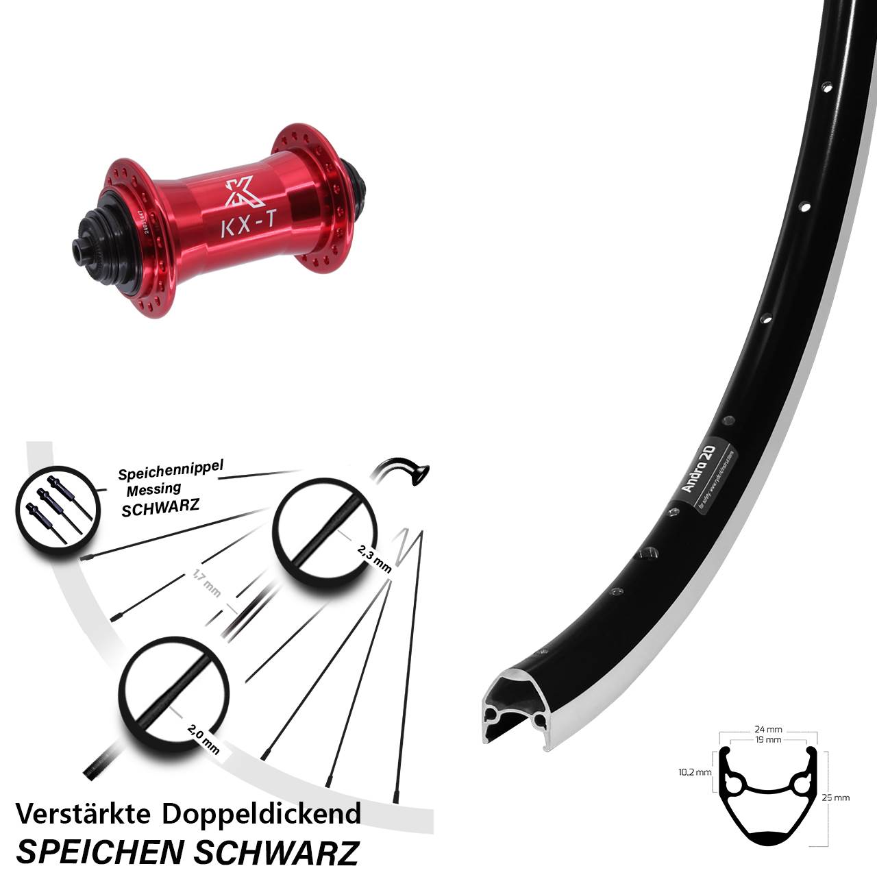 Ryde Andra 20 KX-T rot 28 Zoll Vorderrad QR