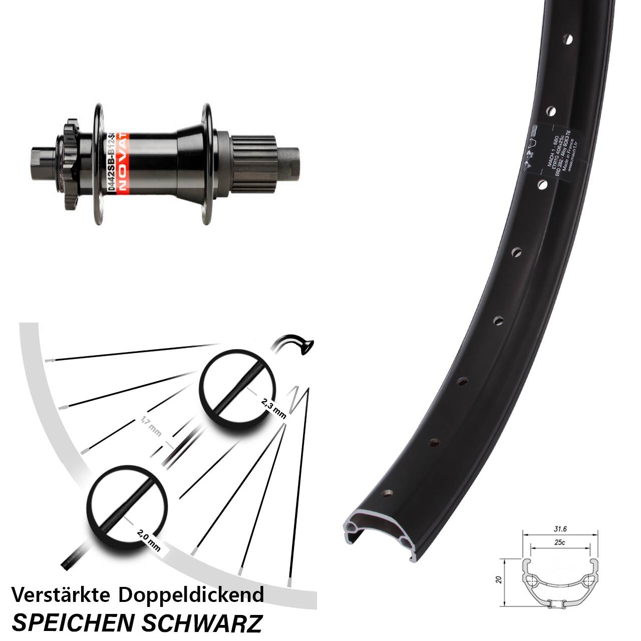 Boost Disc Hinterrad 12x148 20 Zoll Mach1 Kargo Novatec D-442 MS Micro Spline