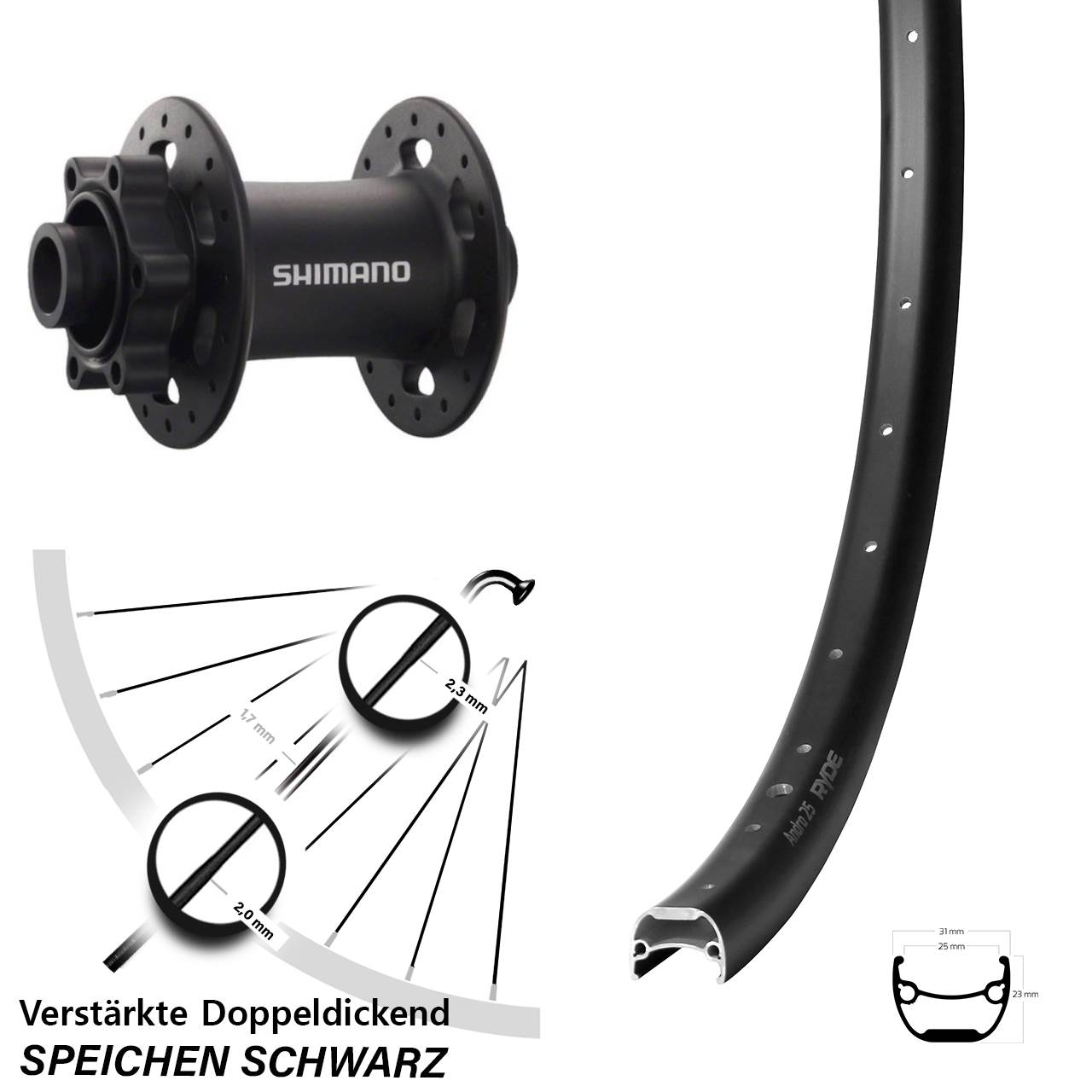 6-Loch Vorderrad 15x100 29 Zoll Ryde Andra 25 Shimano Deore XT