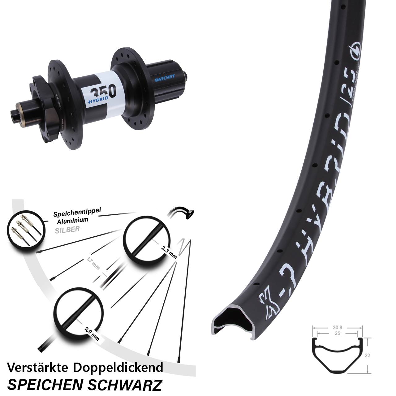 28-29 Zoll KX-R Hybrid 25 DT Swiss 350 Hinterrad QR 8-11 fach HG
