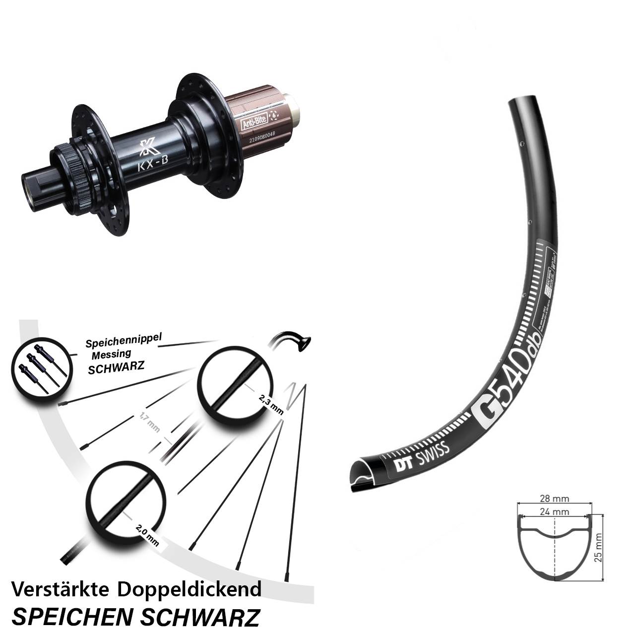 28-29 Zoll Hinterrad verstärkt DT Swiss G 540 KX-B Boost 12x148 mm Centerlock 8-12 fach