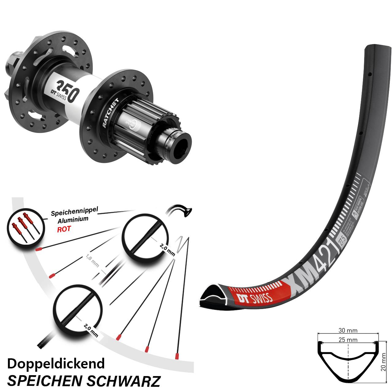 DT Swiss XM 421-350 Hinterrad 27,5 Zoll Boost 6-Loch Shimano Micro Spline