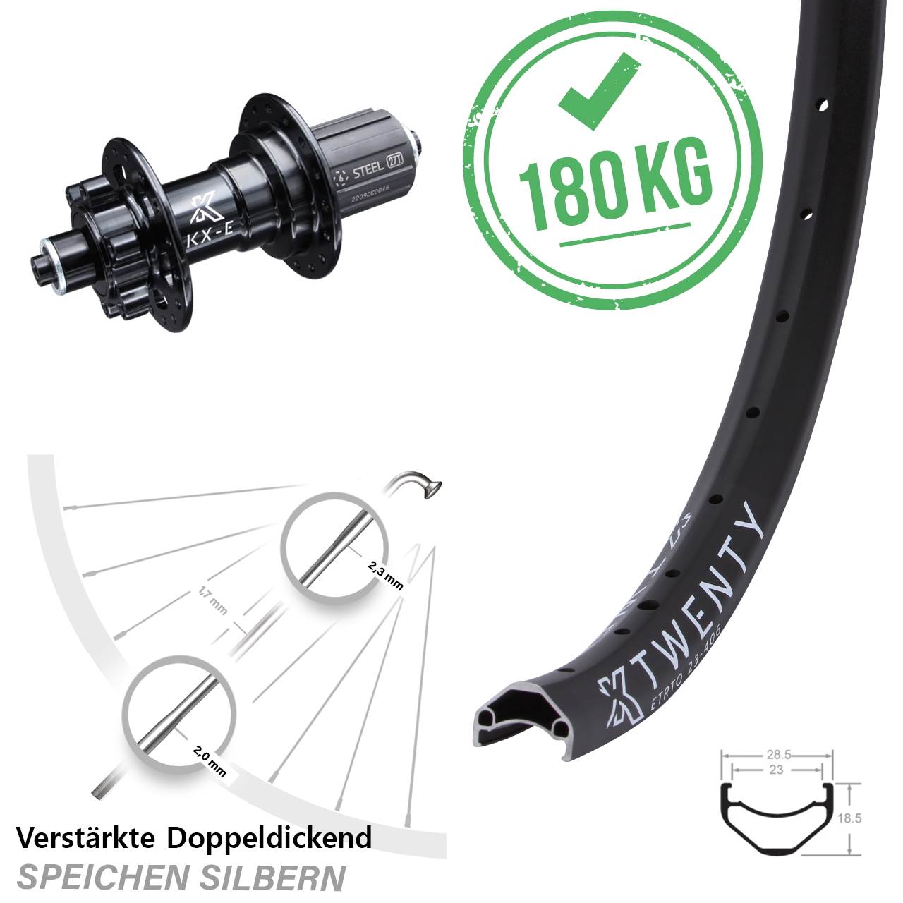 KX-E Twenty Hinterrad 20 Zoll 5x135 mm 6-fach gelagert Shimano HG