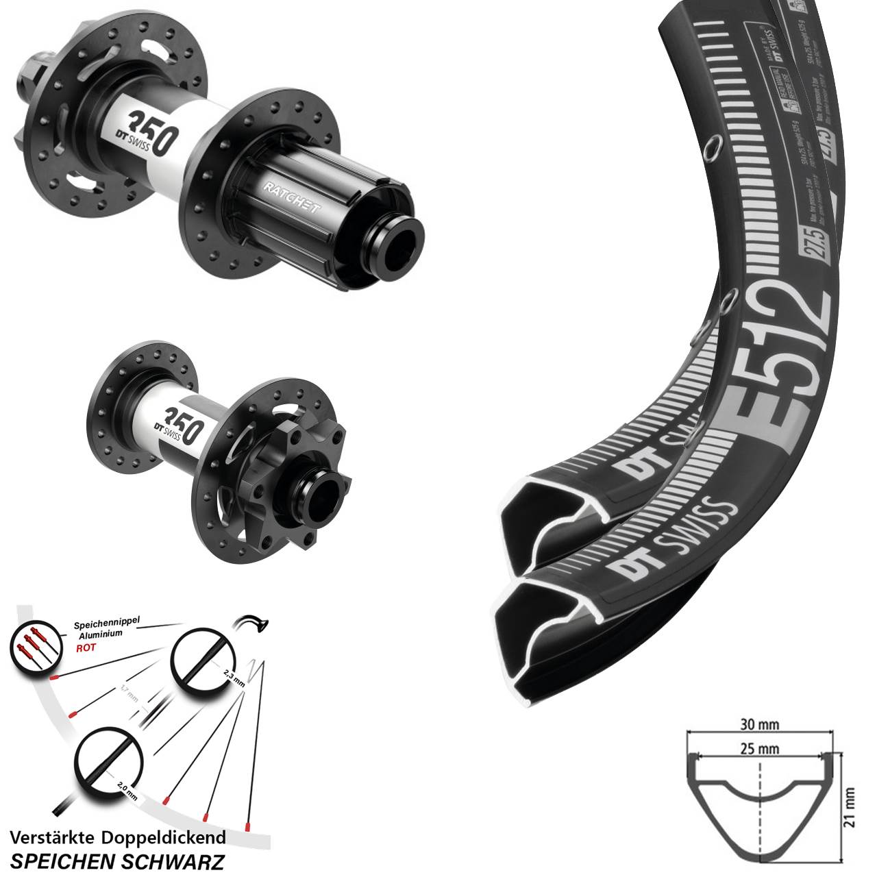 DT Swiss E512-350 650B Disc Laufradsatz 15x100 12x142 8-11 fach HG