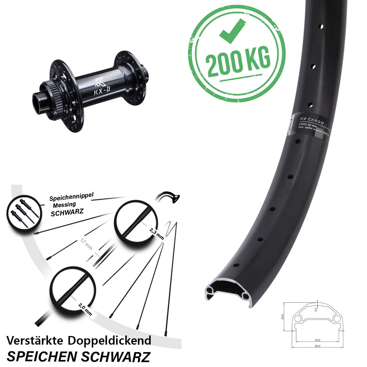 26 Zoll KX Cargo verstärkt Vorderrad Centerlock 15x110 Boost